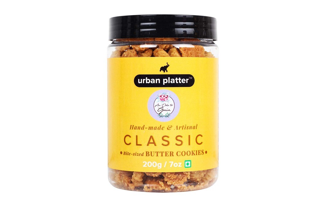 Urban Platter Classic Bite Sized Butter Cookies   Plastic Jar  200 grams